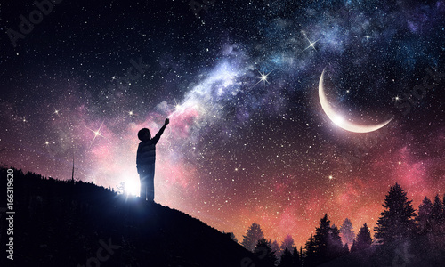 Stary clear night sky. Mixed media