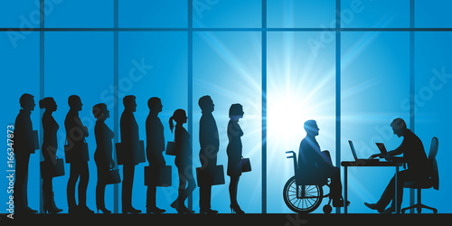 handicap - file d’attente - candidat - sélection - emploi - handicapé - discrimination © pict rider