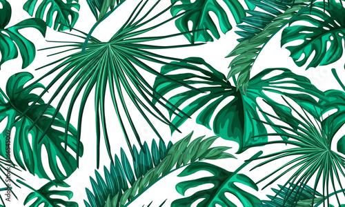  Vector tropical leaves seamless pattern