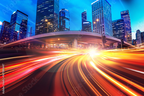 Abstract speed technology background with Hong Kong City night scenes