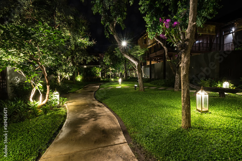 abstract walkway in the garden in night