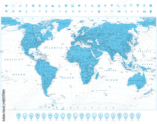 Obraz Fotograficzny World Map and navigation icons