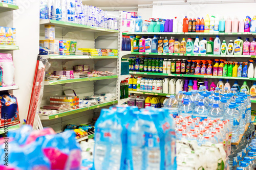 Chemistry department with detergents on shelves