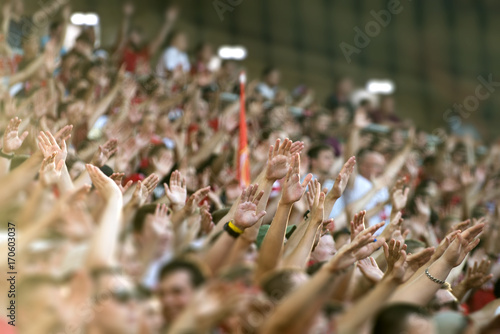 Football fans clapping on the podium of the stadium © dima