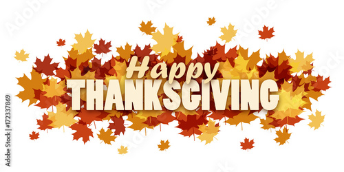HAPPY THANKSGIVING banner with autumn leaves © Web Buttons Inc