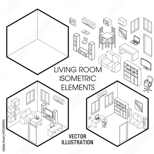 Isometric Living Room Interior Constructor Vector Set Of Isometric Living Room Interior Constructor Vector Set Of Furniture Elements Home Isolated