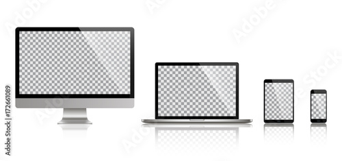 Realistic set of monitor, laptop, tablet, smartphone - Stock Vector © Comauthor