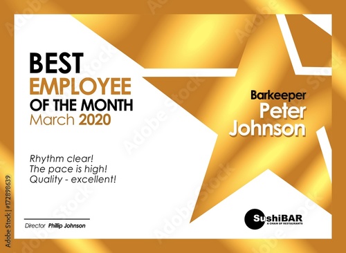 diploma best employee of the month golden template with gold metal employee of the month frame template