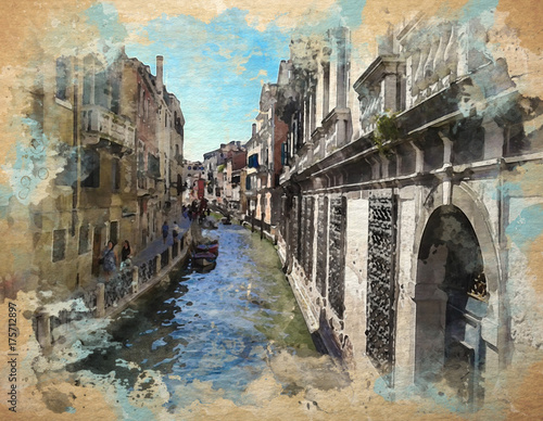Obraz na płótnie Watercolor pattern of Venice Italy colorful illustration