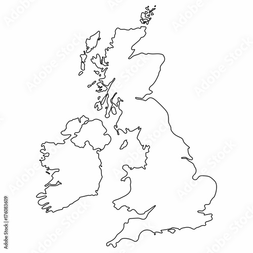 United Kingdom map outline graphic freehand drawing on white background