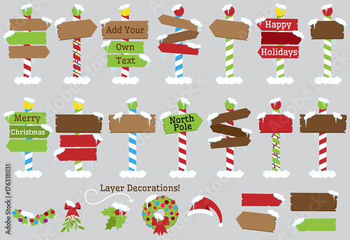 Cute Vector Collection of North Pole Signs or Christmas and Winter Themed Signs