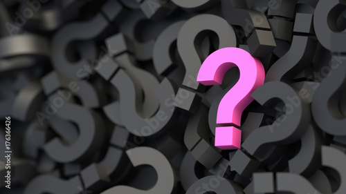 Black and pink question marks background. 3D Rendering.