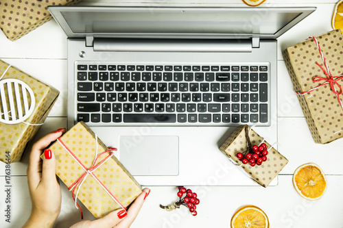 Cyber Monday - a day of discounts in online stores to buy gifts for winter holidays New Year and Christmas