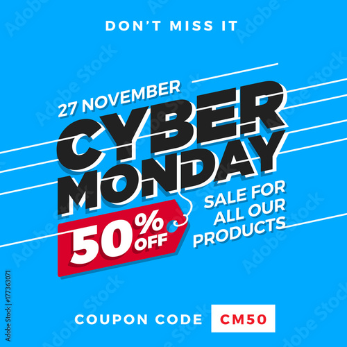 Cyber Monday Super Sale. Up to 50% off Big Sale Sidebar Banner, Poster, Sticker, Badge Advertising Promotion with Price Tag Label Element & Voucher Coupon Gift Code. Fresh Gradient Background Color