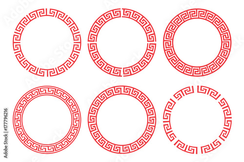 Chinese red circle frame set vector design. © photostockatinat