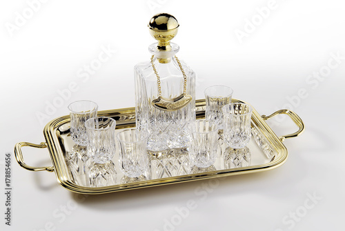 elegant whisky set with golden tray