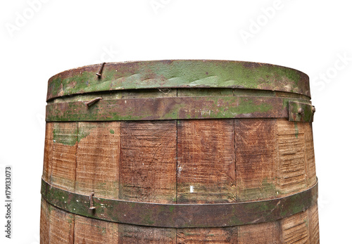 Detail of a Textured wooden and iron brewery barrel