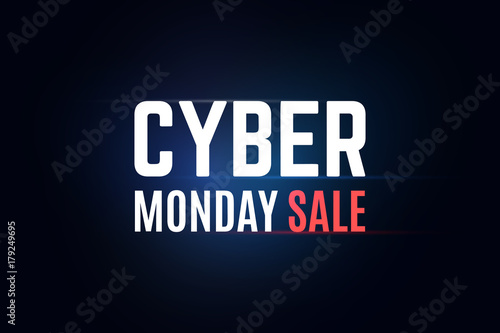 Annual cyber monday sale illustration. Dark glowing blue background