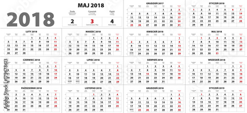 Calendar for 2018 with names © studioJowita
