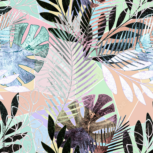 bezszwowy-tropikalny-wzor-palm-liscie-na-kolorowym-tle