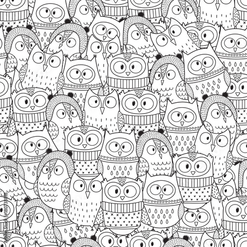 owls-in-winter-seamless-pattern-for-coloring-book-black-and-white-background-vector-illustration