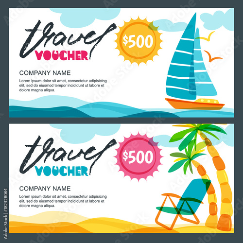 vector gift travel voucher template tropical island yacht sailing boat and palms illustration - Vacation Gift Certificate Template vector gift travel voucher template tropical island yacht sailing boat and palms illustration - Vacation Gift Certificate Template