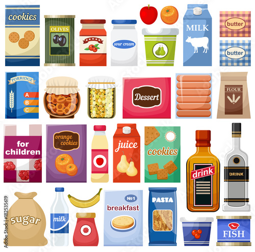 Set of different products. Vector illustration