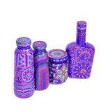 many different bottles, painted dot painted on isolated background. 