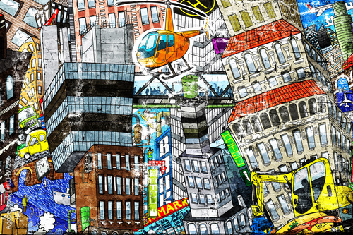 stadt-eine-illustration-einer-grosen-collage-mit-hausern-autos-und-menschen