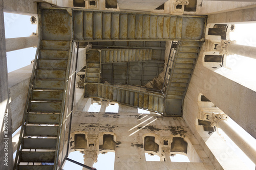Looking up inside Saint Domnius bell tower in Split, Croatia © greta gabaglio