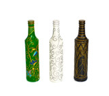 many different bottles, painted dot painted on isolated background. 