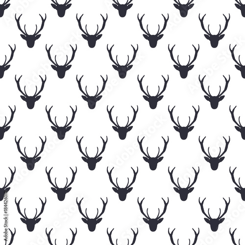 deer-head-pattern-wild-animal-symbols-seamless-background-deers-icon-retro-wallpaper-stock-vector-illustration-isolated-on-white-monochrome-design