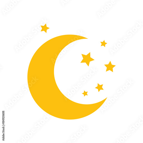 Moon and stars. Yellow moon and stars isolated on white background. Vector stock.