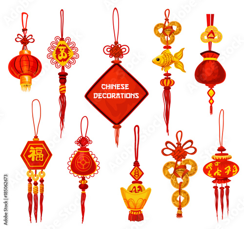 Chinese New Year ornament icon of lantern and coin © Vector Tradition