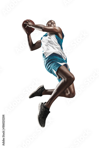 Obraz na płótnie Full length portrait of a basketball player with ball
