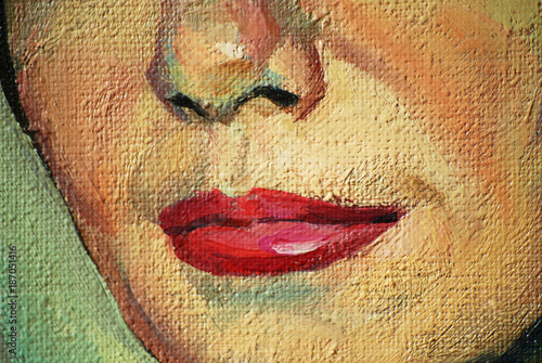 visage-de-femme-souriante-close-up-huile-sur-une-toile-de-texture-peinture-illustration