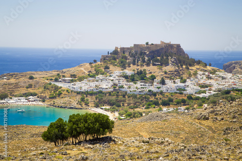 Panorama of the Lindos acropolis in Rhodes © larcobasso
