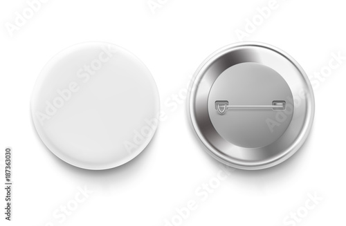 Universal mockup of white badge. Vector realistic illustration on white background, ready and simple to use for your design. The mock-up will make the presentation look as realistic as possible.