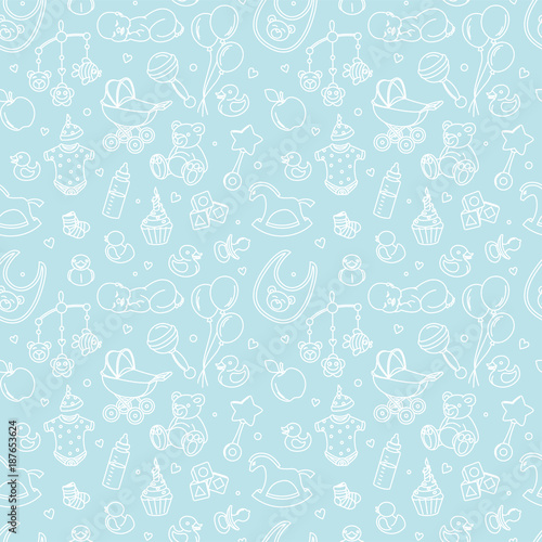 Newborn Baby Shower Seamless Pattern For Textile Print Greeting