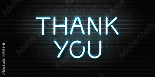 Vector realistic isolated neon sign of Thank You lettering for decoration and covering on the wall background. © comicsans