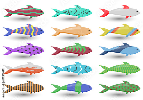 Fish vector illustration icons set © MarcoMonticone