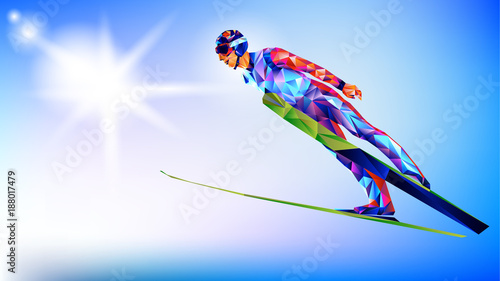 la-colorida-figura-poligonal-de-un-joven-saltando-sobre-un-fondo-blanco-y-azul-ilustracion-vectorial-fondo-azul-en-un-triangulo-geometrico-de-estilo-xxiii-juegos-de-invierno