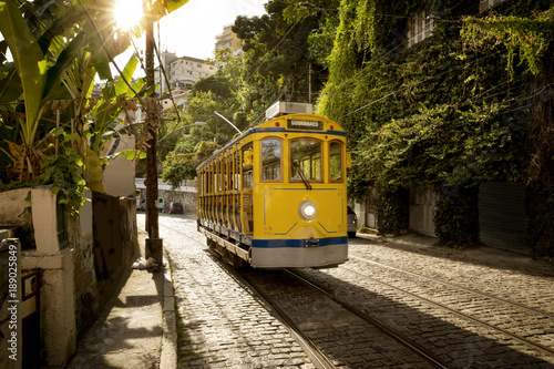 Obraz na płótnie Old yellow tram in Santa Teresa district in Rio de Janeiro, Brazil