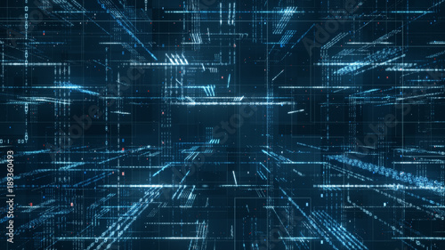 Digital binary code matrix background - 3D rendering of a scientific technology data binary code network conveying connectivity, complexity and data flood of modern digital age