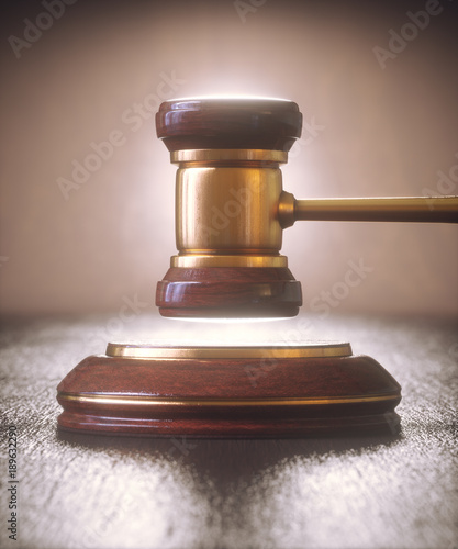 Judge Hammer Gavel Bid Auction. Gavel, judge hammer. Close up of wooden hammer with gold details. Concepts of law and auction.