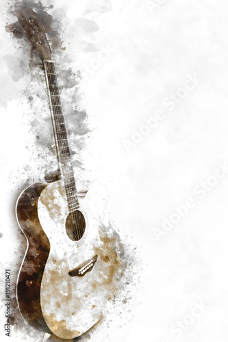 abstrakte-schone-gitarre-im-vordergrund-auf-aquarellmalereihintergrund-und-digital-illustration