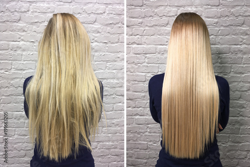 Sick, cut and healthy hair. Hair before and after treatment. © Parilov