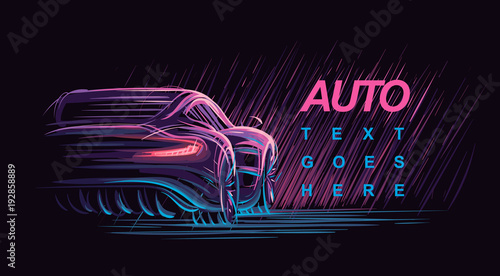 Neon modern car illustration. Vector.