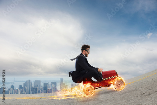 fast-businessman-with-a-car-wins-against-the-competitors-concept-of-success-and-competition