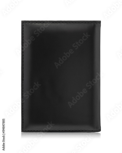 Black passport wallet isolated on white background. Template of leather purse for your design.
